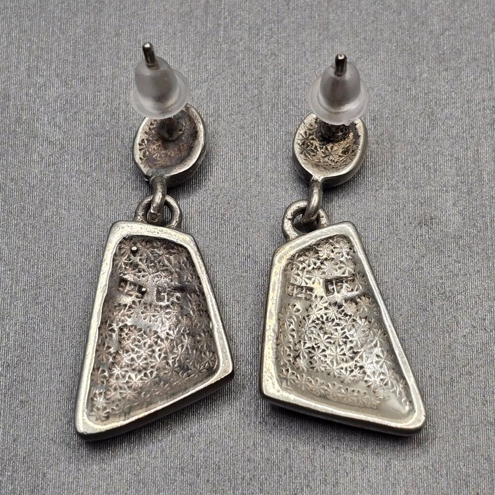 VTG Carol Felley Sterling Silver Abalone Mosaic Dangle Earrings 1" Signed CFJ - Picture 4 of 9